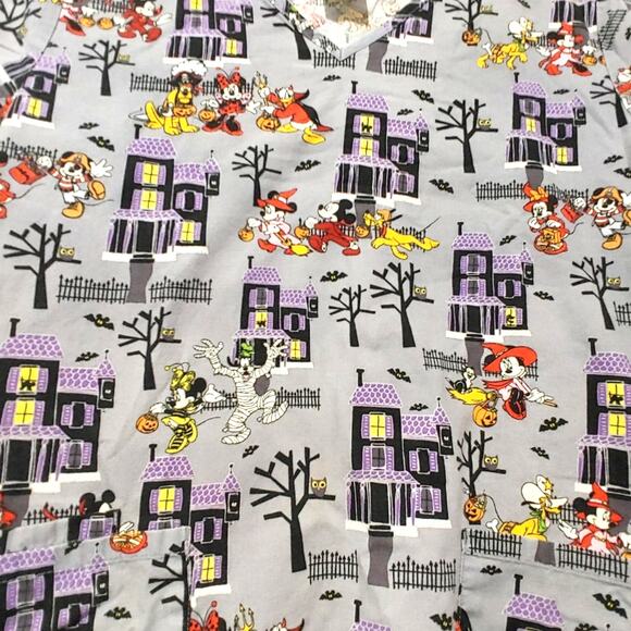 Disney Mickey Mouse Minnie Halloween Donald Duck Pluto Scrub Top Purple Womens S - Picture 3 of 6